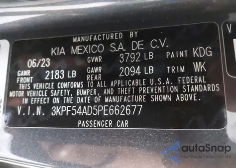 2023 Kia Forte Gt-Line from USA, damaged, VIN 3KPF54AD5PE662677